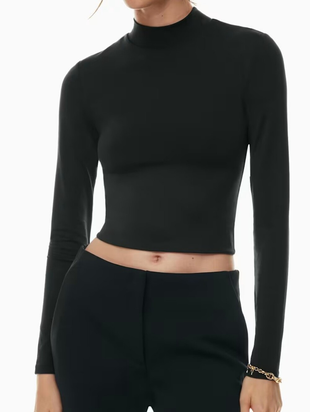 Aritzia Babaton Contour Mockneck Cropped Long Sleeve Top Size M Black